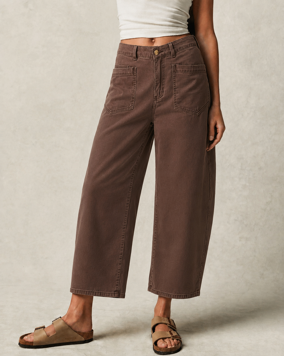 Elastic Barrel Jeans - Choc