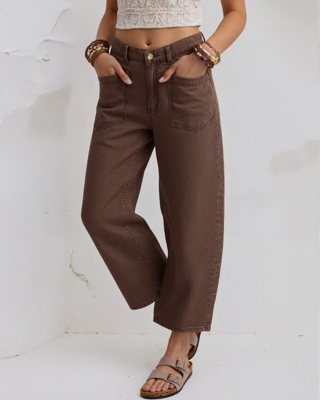 Elastic Barrel Jeans - Choc