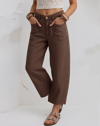 Elastic Barrel Jeans - Choc