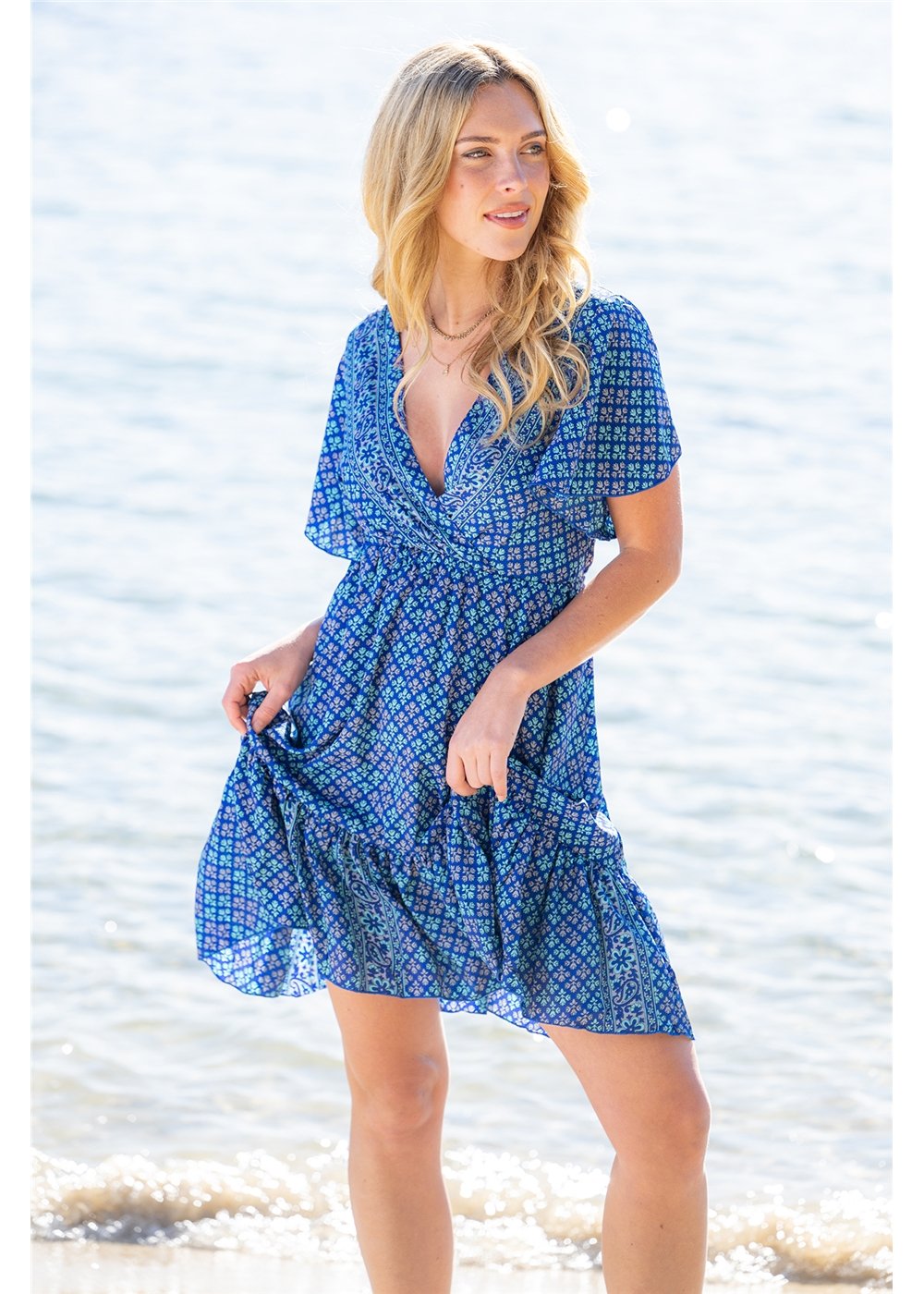Pirrin V Neck Short Dress, front view