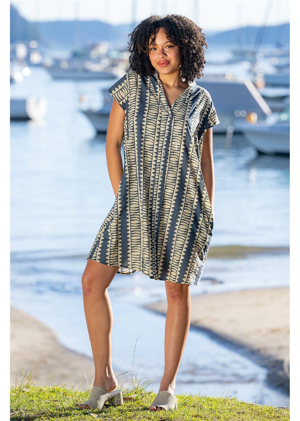 Hemi Cotton Shirt Dress - Blue