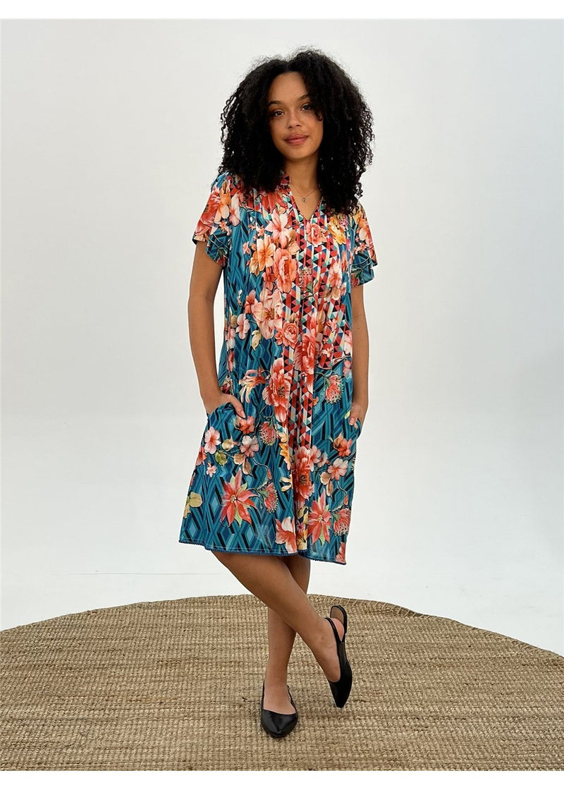 Floral Diamond Pintuck Dress