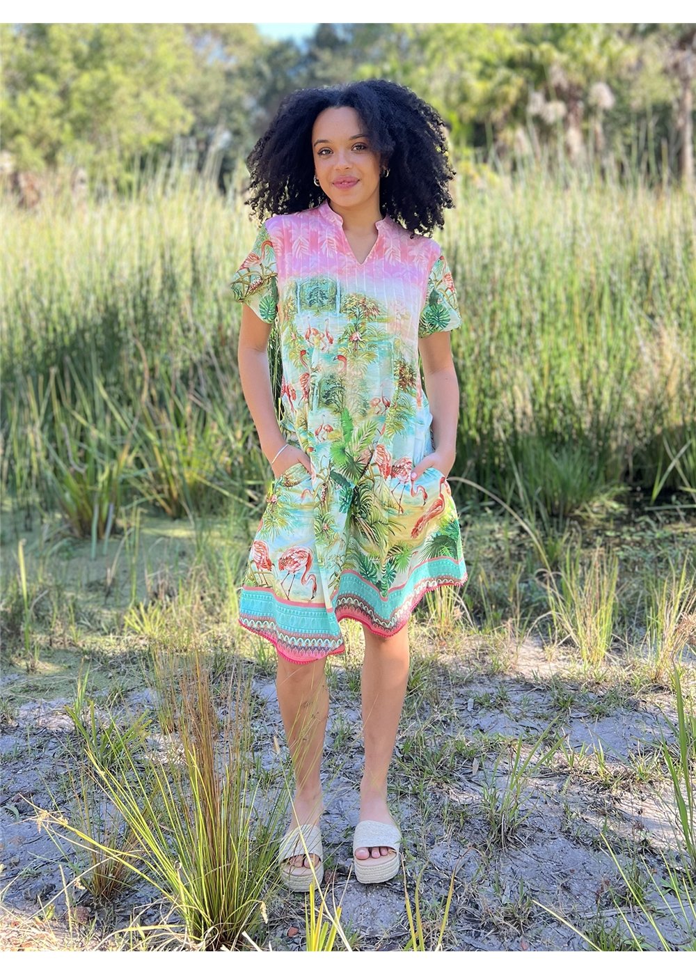 Flamingo Pintuck Dress
