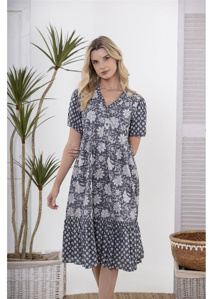 Carnation buttoned Dress - Indigo