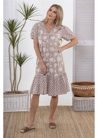 Carnation Buttoned Dress - Taupe