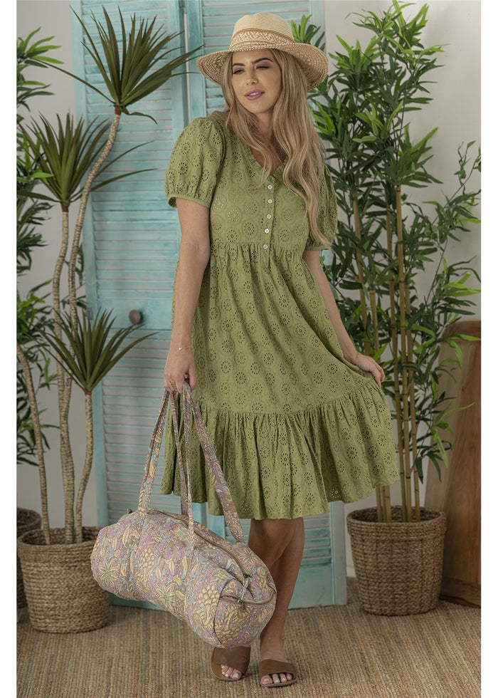 Ava Buttoned Dress - Sage