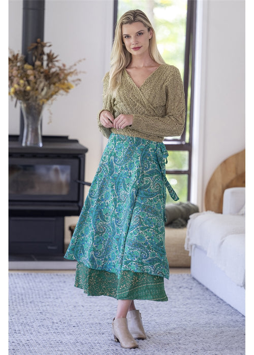 Beatrix Wrap Skirt – reversible silk-blend wrap skirt in Beatrix print, ties to fit – Cienna Designs