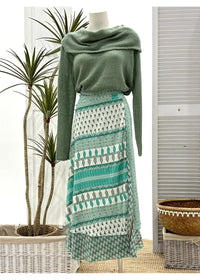 Aqua Sari Fabric Wrap Skirt - Aqua