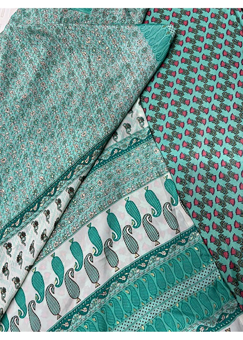 Aqua Sari Fabric Wrap Skirt - Aqua