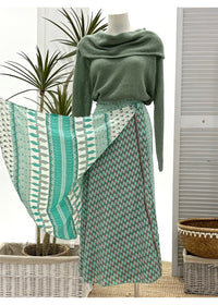 Aqua Sari Fabric Wrap Skirt - Aqua