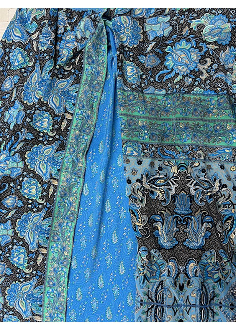 Wrap Skirt  - Silk Blend   - Blue