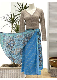 Wrap Skirt  - Silk Blend   - Blue