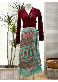 MELON Sari Fabric Wrap Skirt - Watermelon