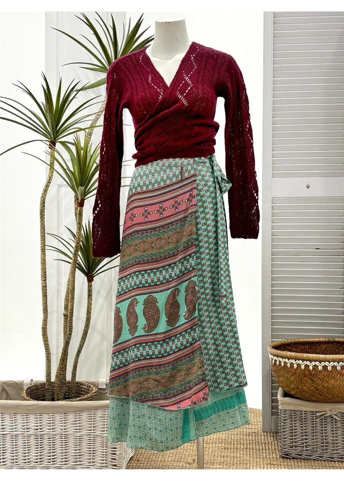 MELON Sari Fabric Wrap Skirt - Watermelon