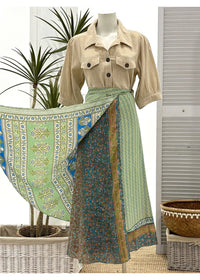 mint Sari Fabric Wrap Skirt - Iced Mint