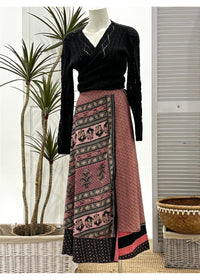 Sari Fabric Wrap Skirt - Dusty Pink in silk blend, view 2