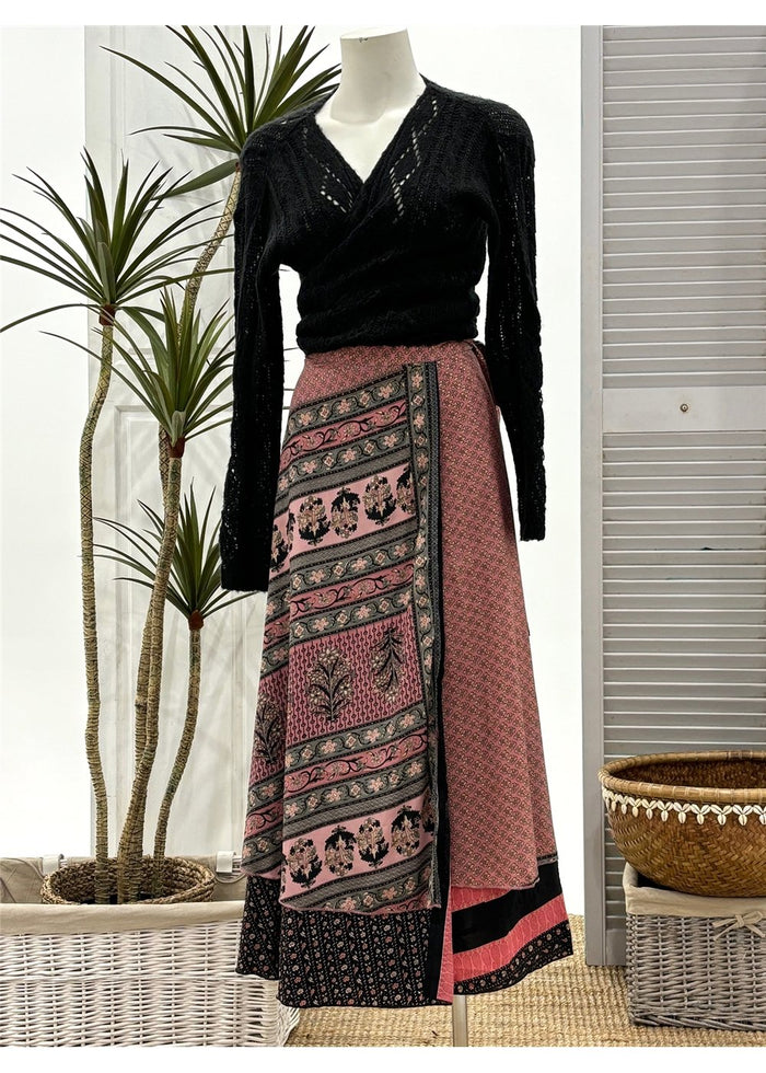 Sari Fabric Wrap Skirt - Dusty Pink in silk blend, view 2