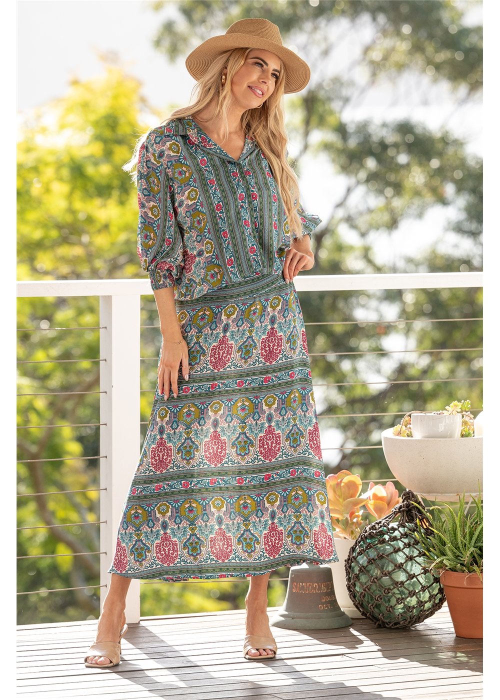 Ashanti A-Line Skirt in silk blend, front view