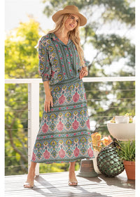 Ashanti A-Line Skirt in silk blend, front view