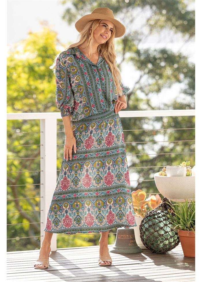 Ashanti A-Line Skirt in silk blend, front view