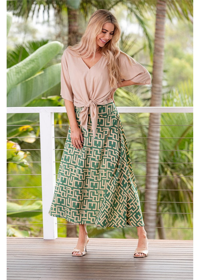 Geo A-Line Skirt - Green