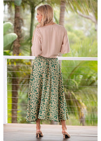 Geo A-Line Skirt - Green
