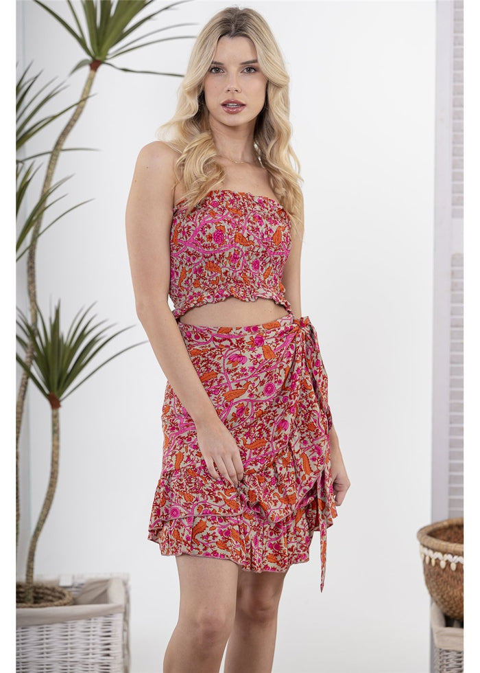Pink Yarrow Frill Midi Skirt, front view