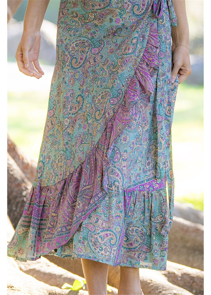 Turquoise Silk blend wrap skirt - Turquoise