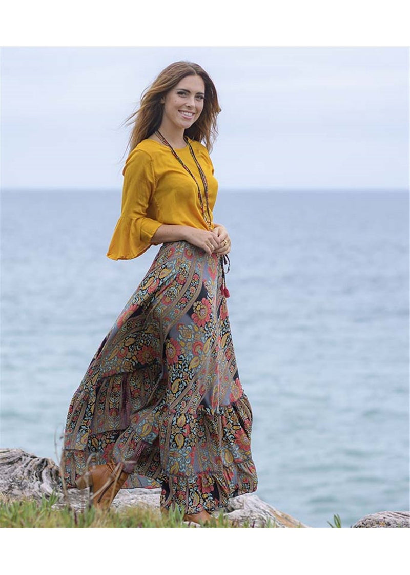 Sunset Bloom Silk blend maxi Skirt - Sunset Bloom