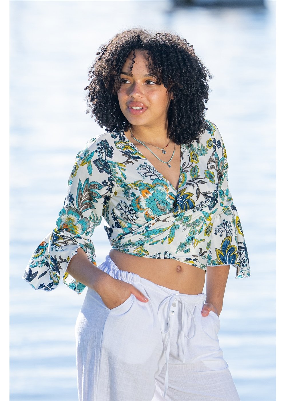 Kaya Frill Sleeve Tie Top, front view