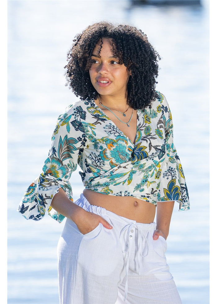 Kaya Frill Sleeve Tie Top, front view