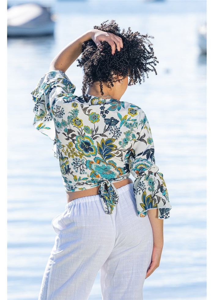 Kaya Frill Sleeve Tie Top, view 2