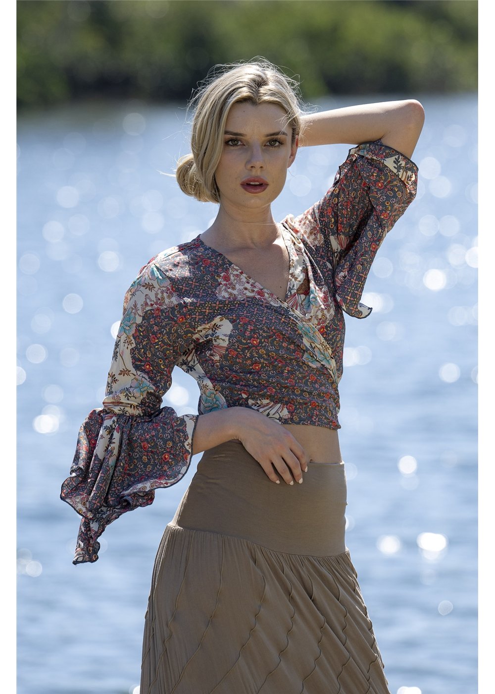 Samara Frill Sleeve Tie Top, front view