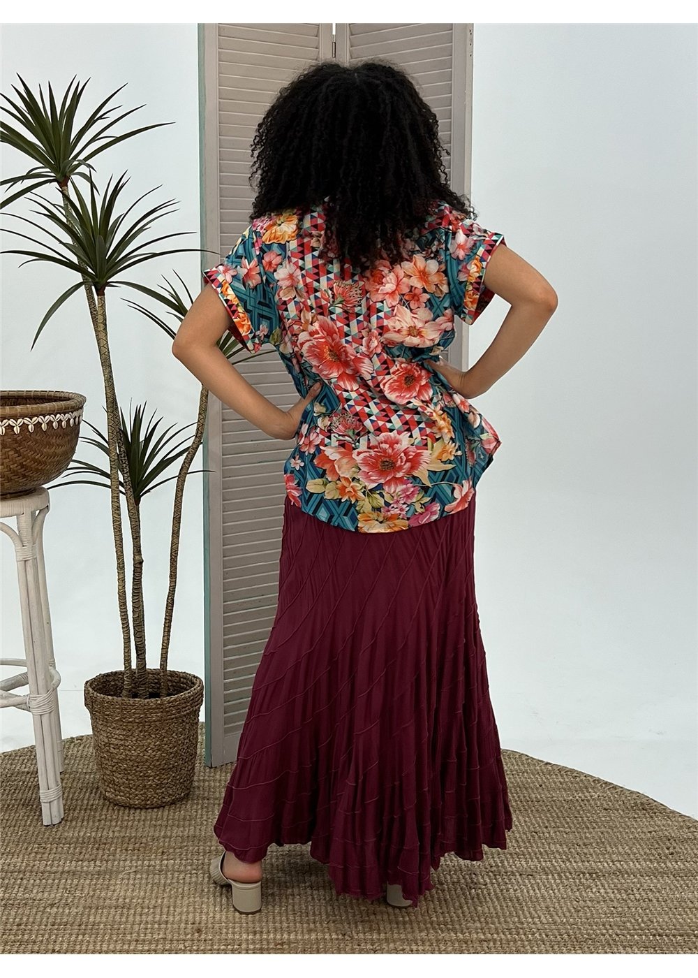 Floral Diamond V-Neck Top