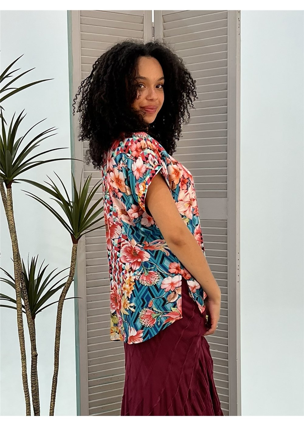 Floral Diamond V-Neck Top