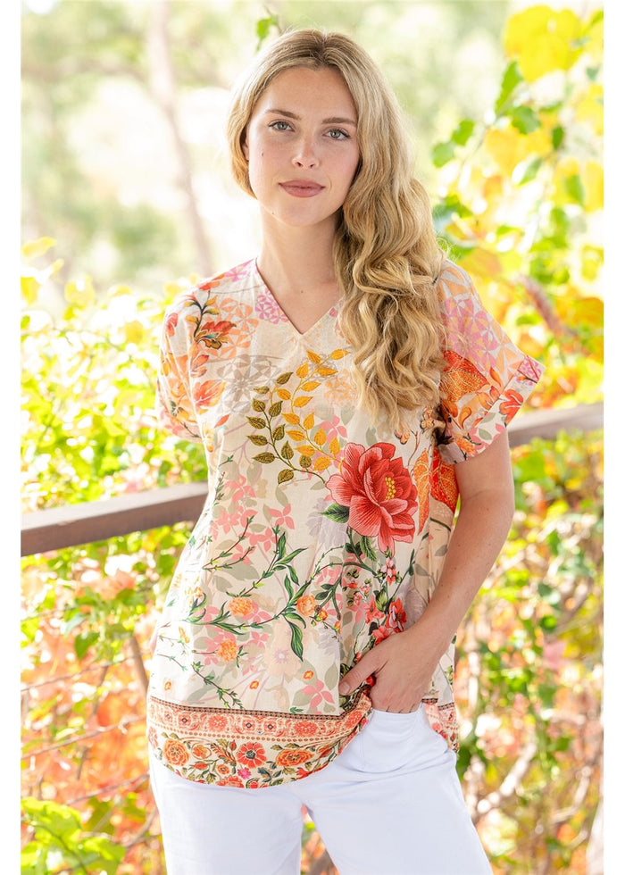 Rouge Bloom V-Neck Top