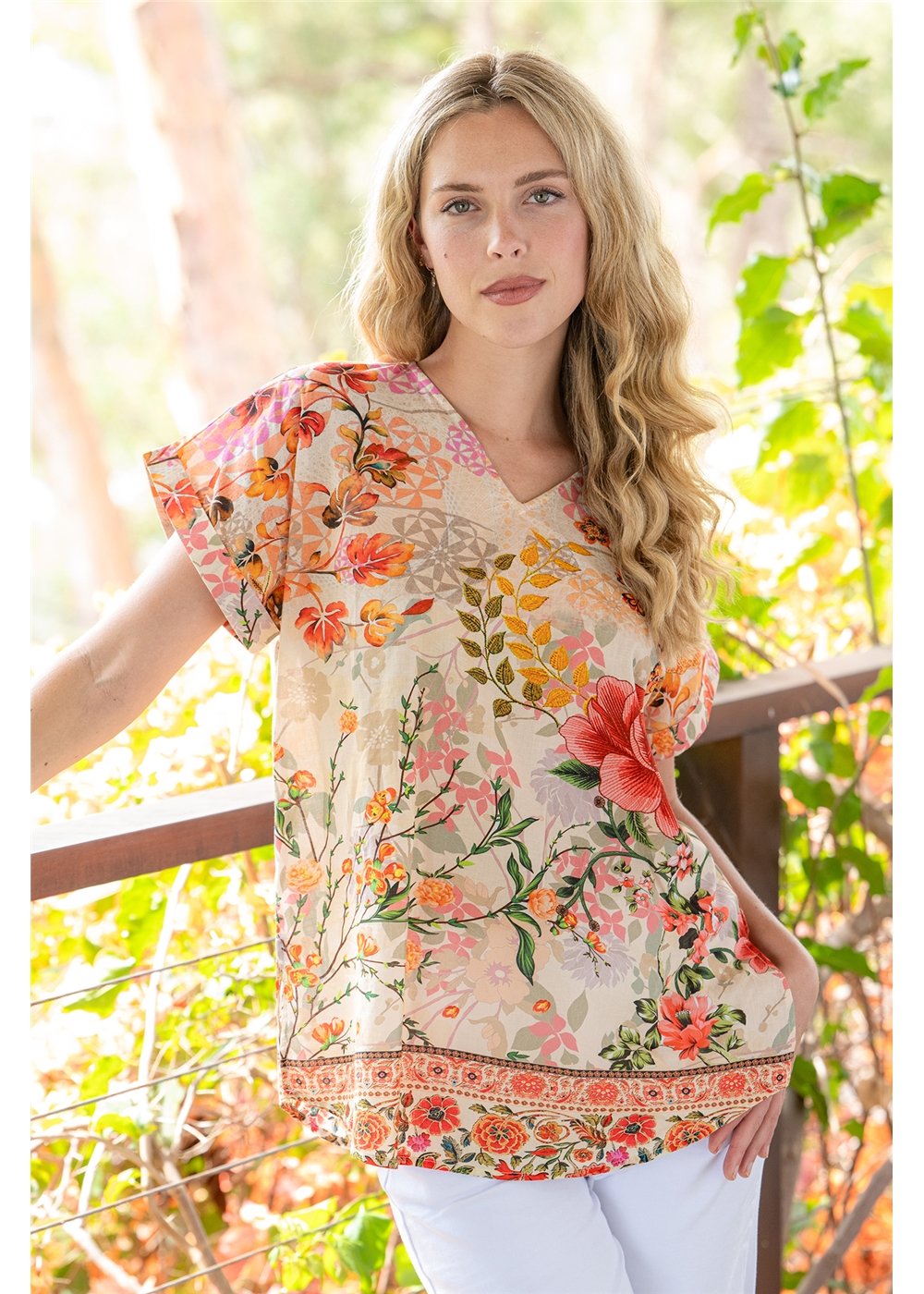 Rouge Bloom V-Neck Top