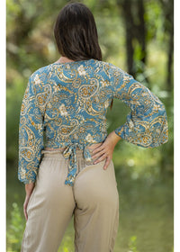 Teal Tie Top in silk blend, view 2