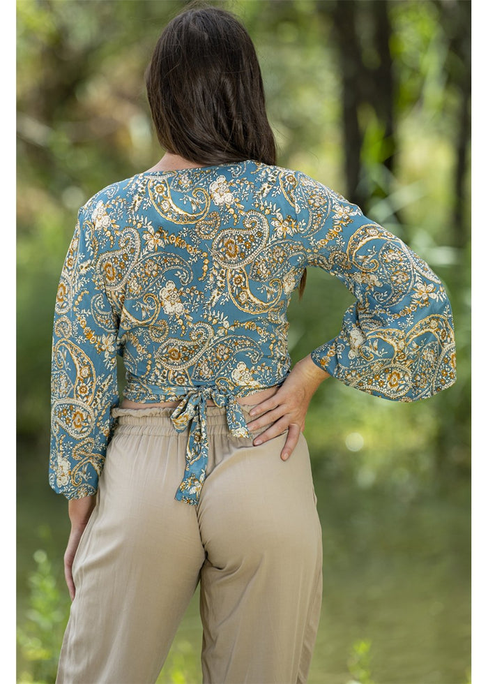 Teal Tie Top in silk blend, view 2