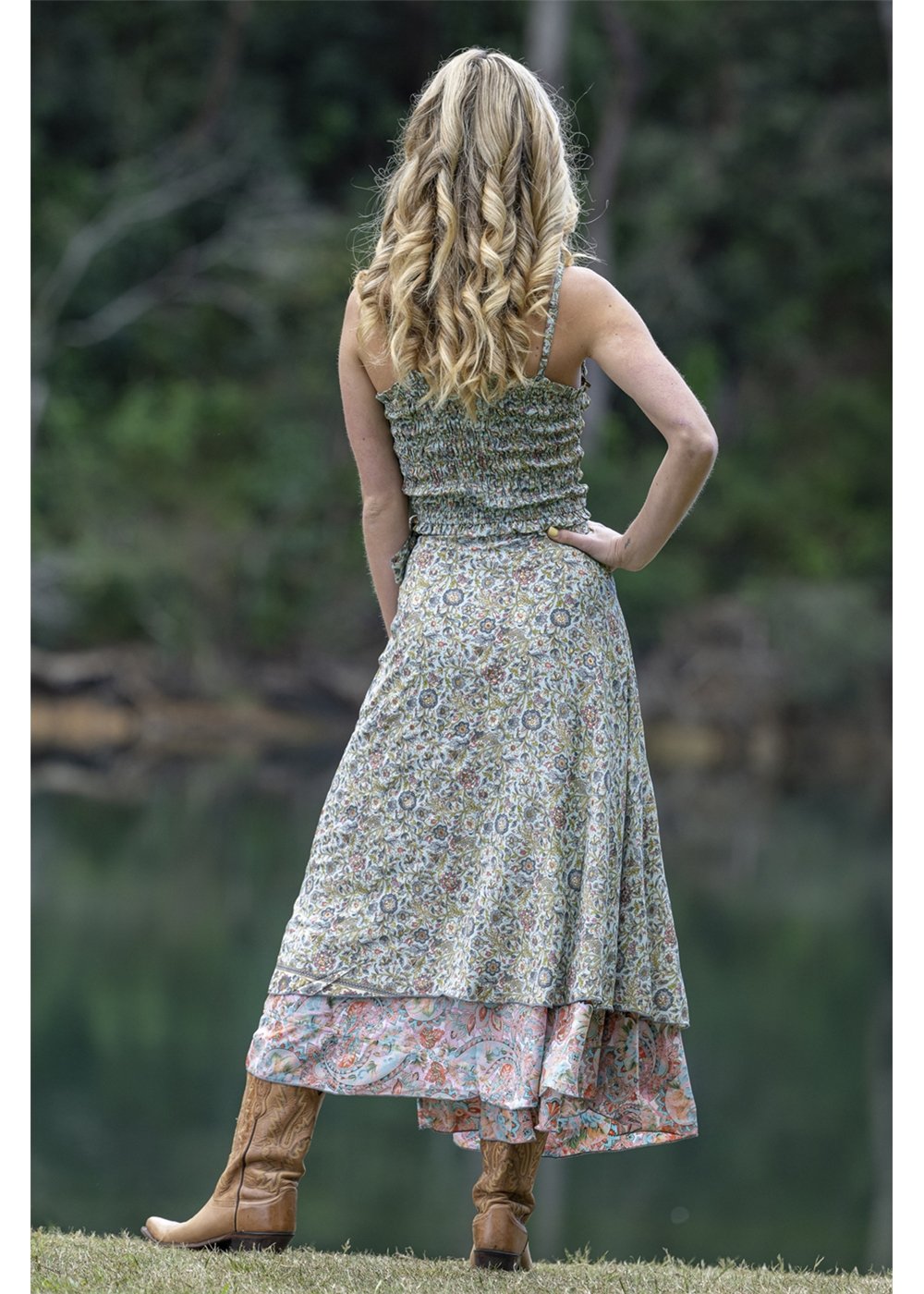 Willow Willow Ruched Shoestring Top