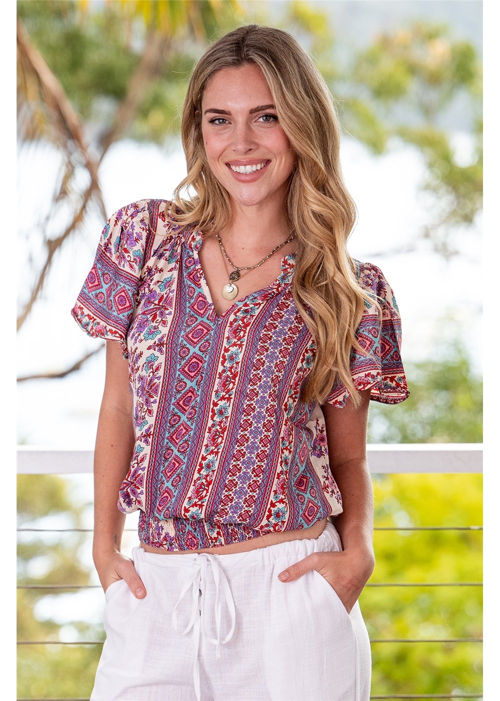 Gidja S/Sleeve Blouse w Elastic