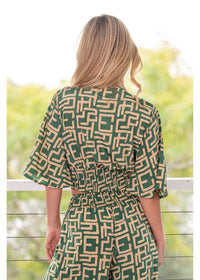 Geo Flounce Sleeve Top - Green