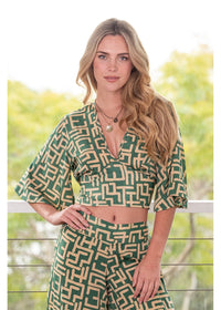 Geo Flounce Sleeve Top - Green
