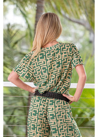 Geo Flare Sleeve Top - Green
