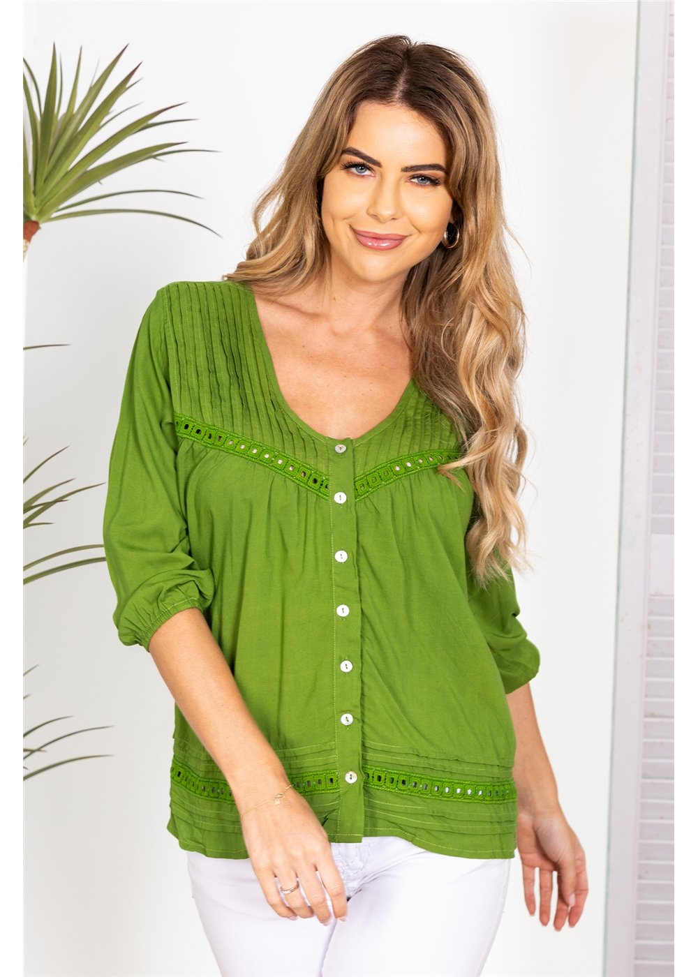 Fern Charlot Top - Fern in rayon voile, front view