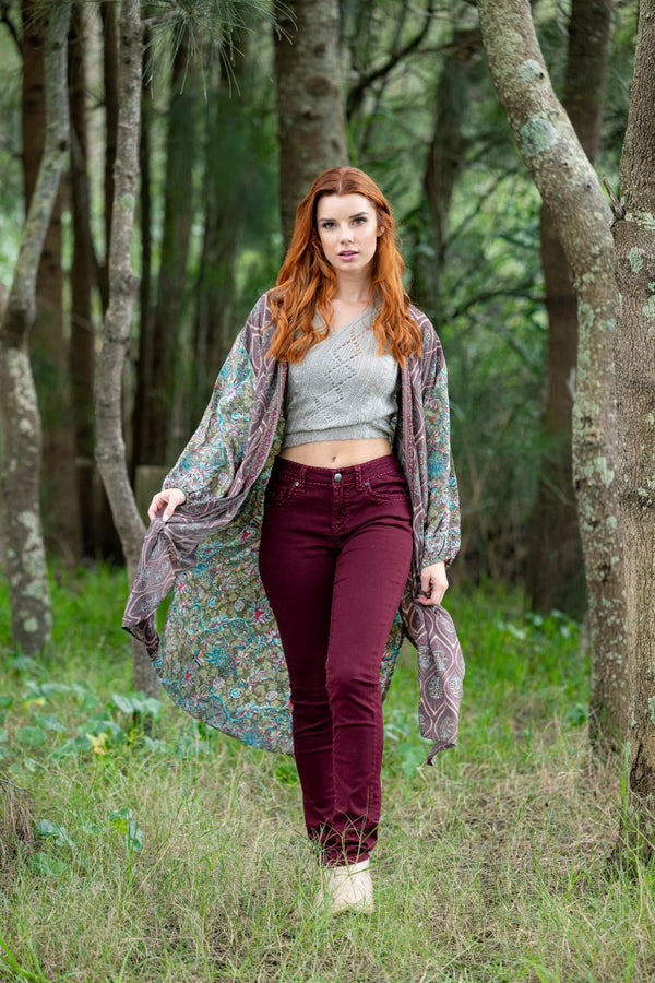 Tasha Kimono in silk blend, front view
