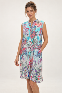 Turquoise Rhapsody Mao Shirt Dress - Sample Sale