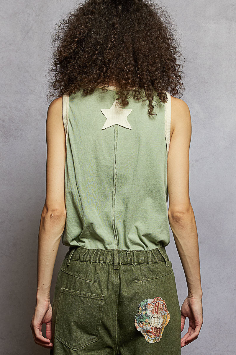 Star Patch Singlet - Dusty Olive - UKT286