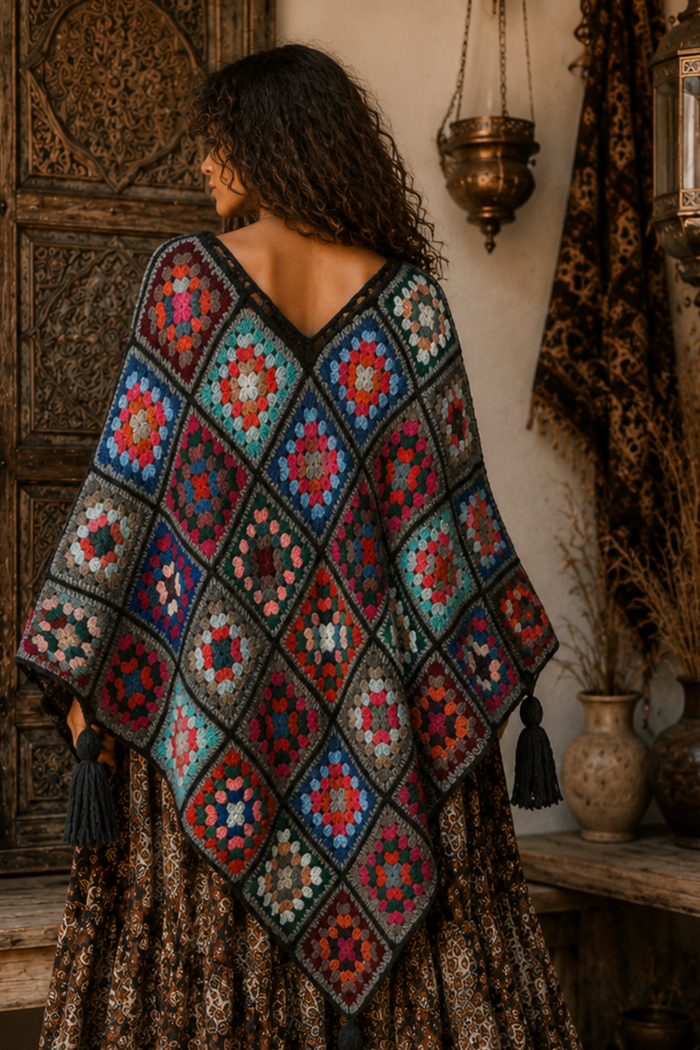 Ember Mosaic Crochet Poncho