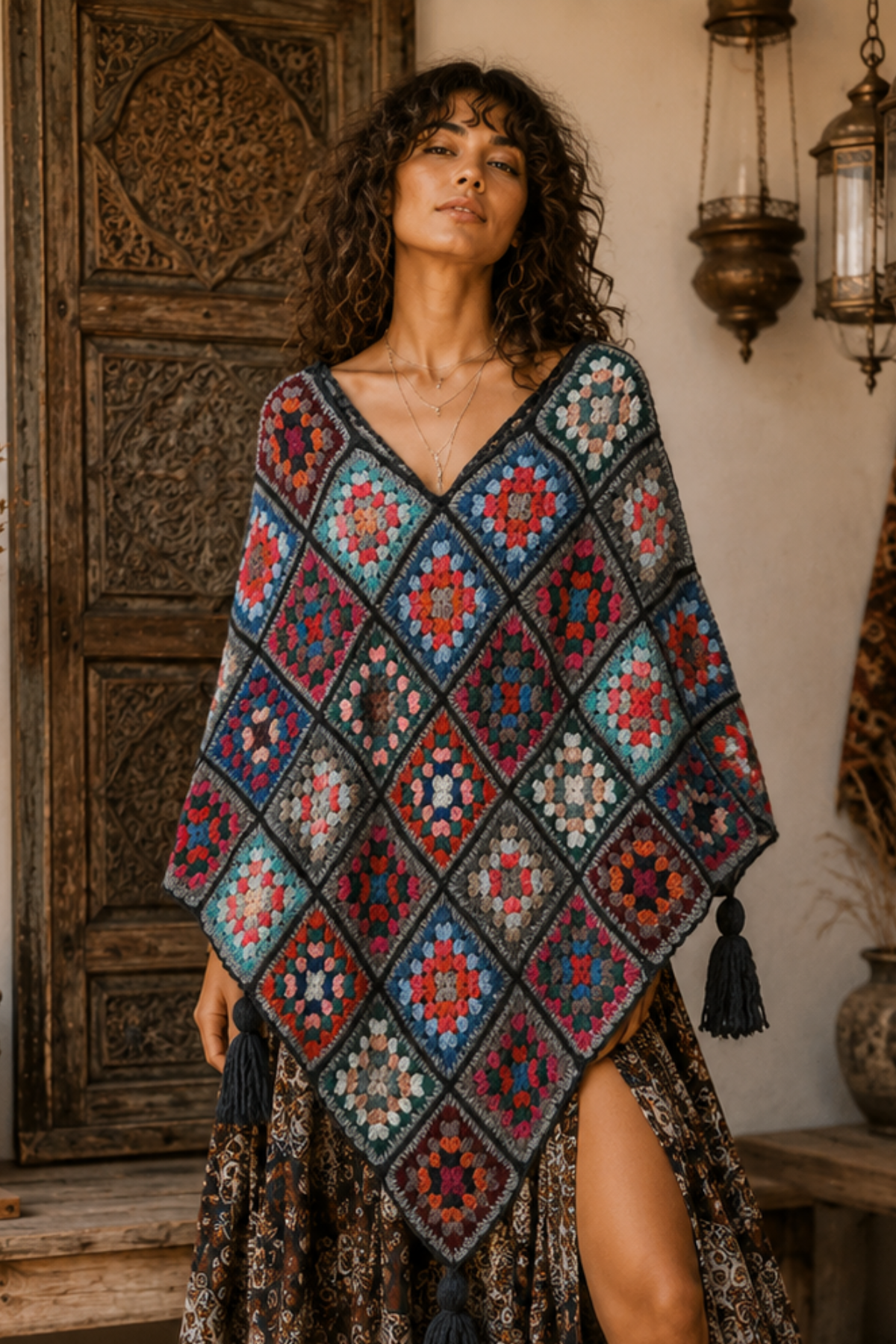 Ember Mosaic Crochet Poncho